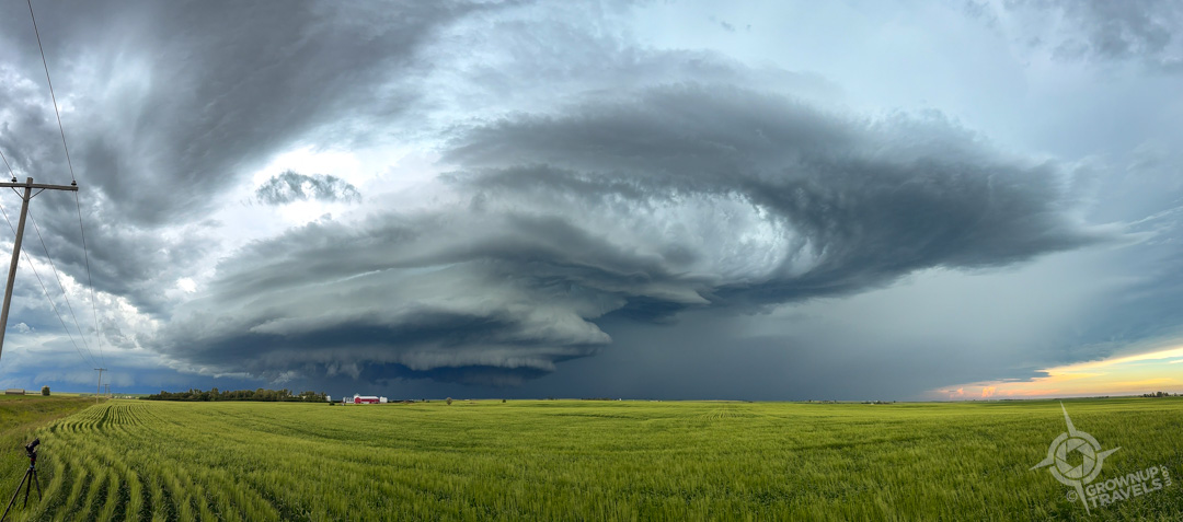 Storm Chasing Saskatchewan massive storm cell with anvil panorama