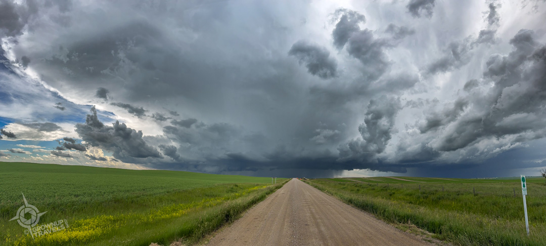 Storm Chasing Saskatchewan panorama with road