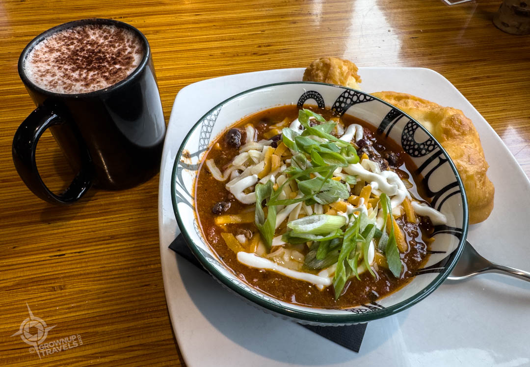 Bison Chili and bannock at Indigenous Cultural Centre cafe