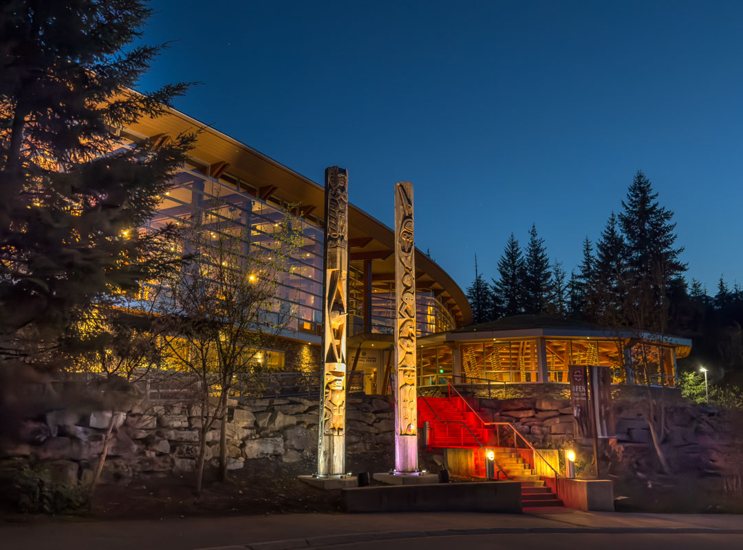 Indigenous Cultural Centre at night Whistler BC