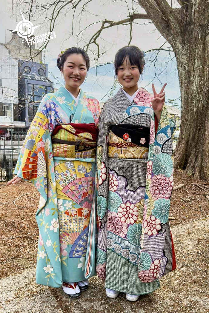 Girls in spring kimono in Kanazawa Japan