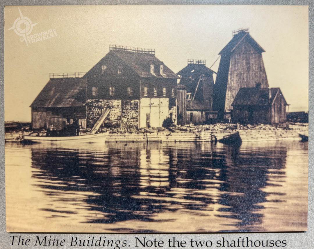 Silver Islet with mining buildings on it